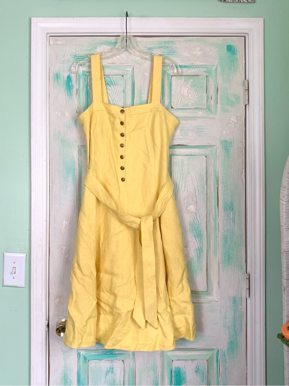 Ralph Lauren Yellow Gold Button Tie Back Linen Dress Size 8